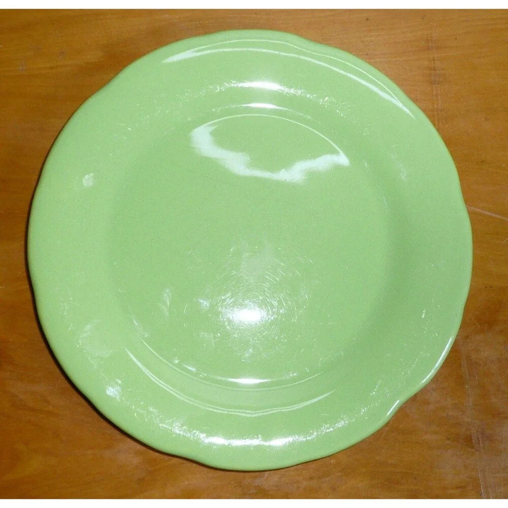 Pier 1 Imports Dinner Dish Set Lime Green Dinner Plate, Salad Soup Bowl Scallop